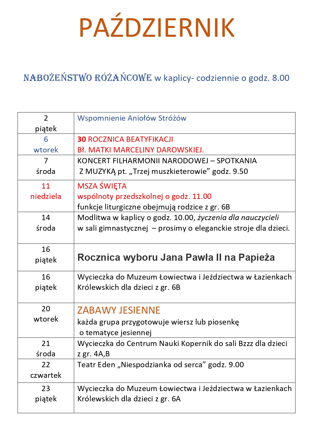 Kalendarium październik 2024
